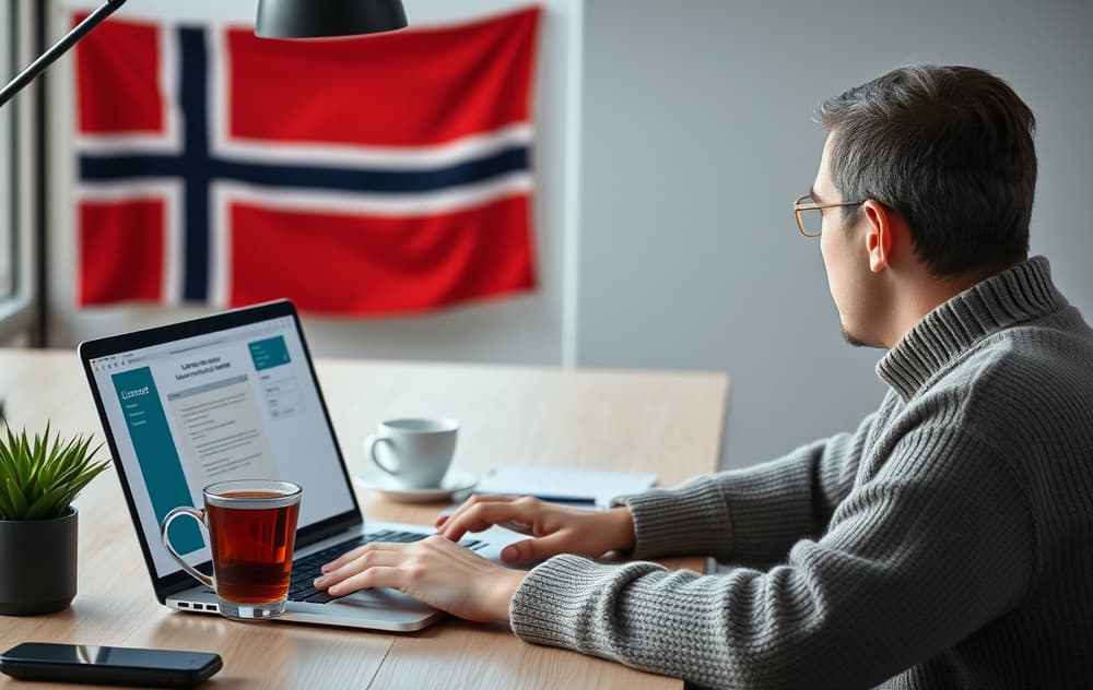 Person som sjekker lisensinformasjon på laptop