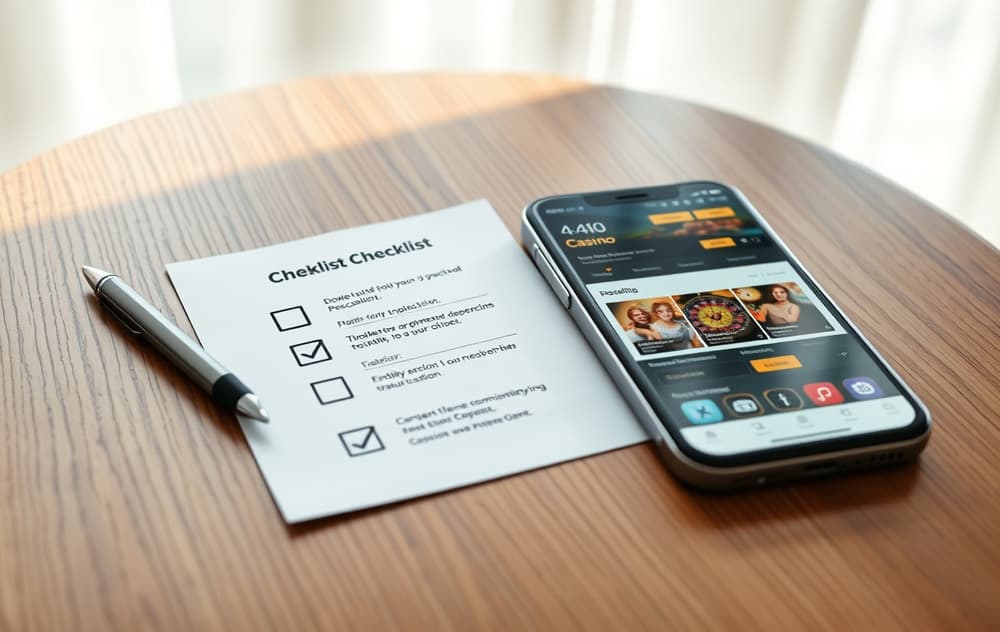 Sjekkliste og mobil med nettcasino