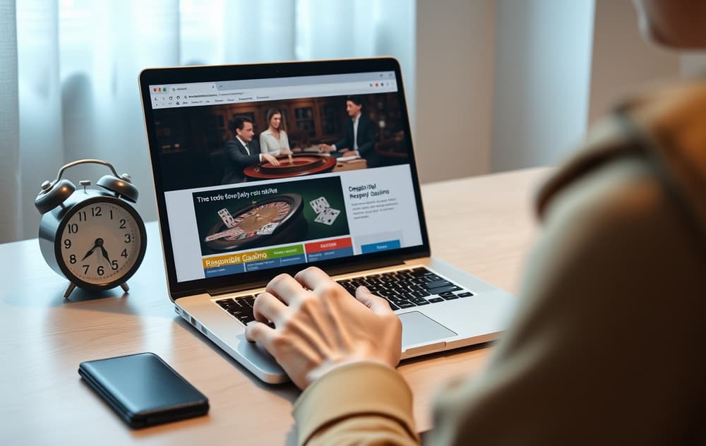 Person foran laptop med ansvarlig spill-vindu