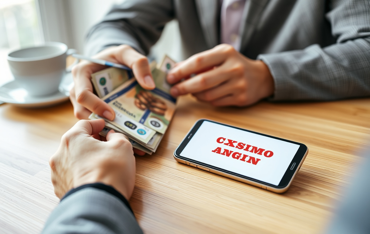 Spiller teller kontanter ved siden av mobil med 0x casino-bonus, norske sedler på bordet